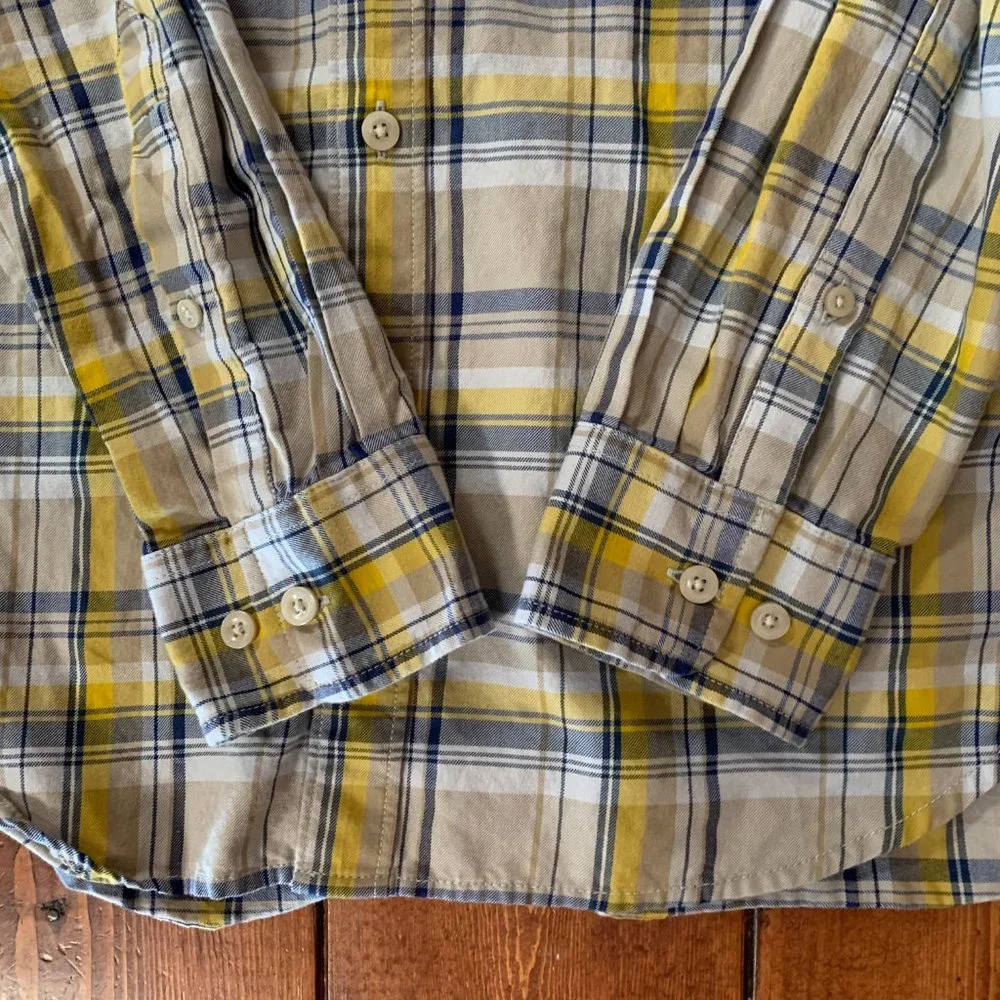 The North Face Men's Yellow Blue Plaid Long Sleeve Medium Button Down Shirt EUC